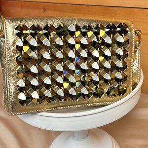 Kazuyo Nakano Gold Tone Purse Brooch Swarovski Crystal